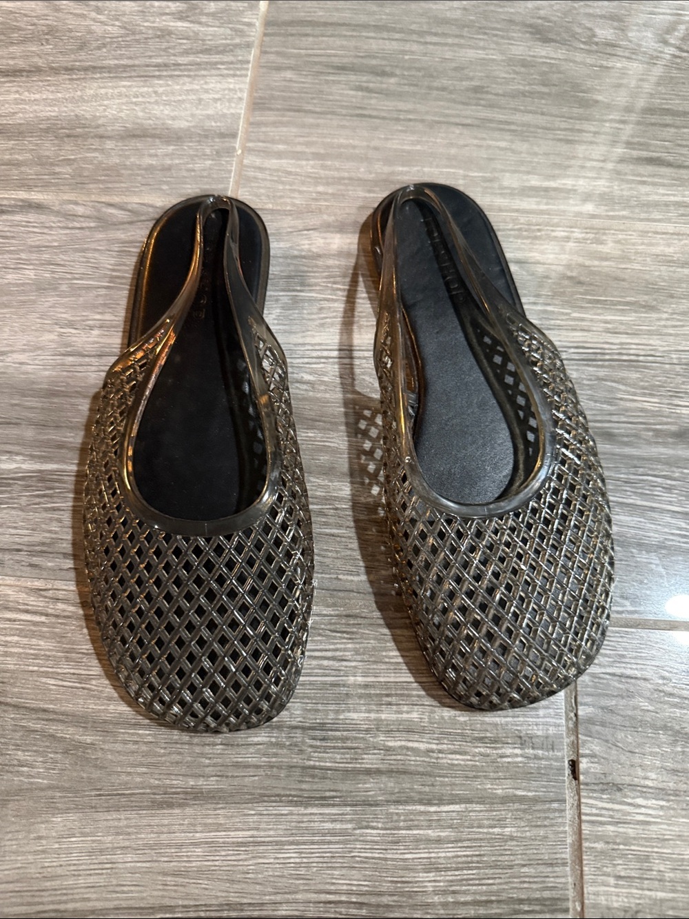 Topshop Black Woven Jelly Slip-On Flats